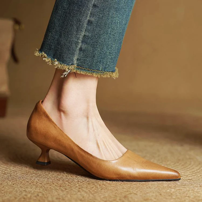 Zapatos de salón mujer cuero genuino punta fina tacón kitten