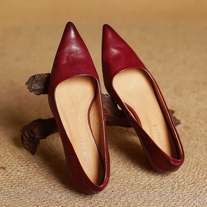 Zapatos de salón mujer cuero genuino punta fina tacón kitten