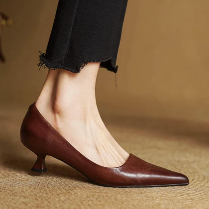 Zapatos de salón mujer cuero genuino punta fina tacón kitten