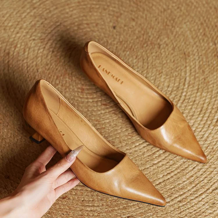 Zapatos de salón mujer cuero genuino punta fina tacón kitten