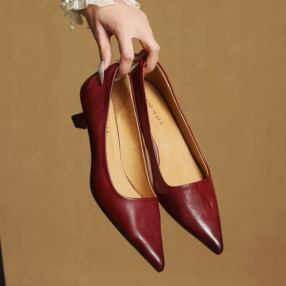 Zapatos de salón mujer cuero genuino punta fina tacón kitten