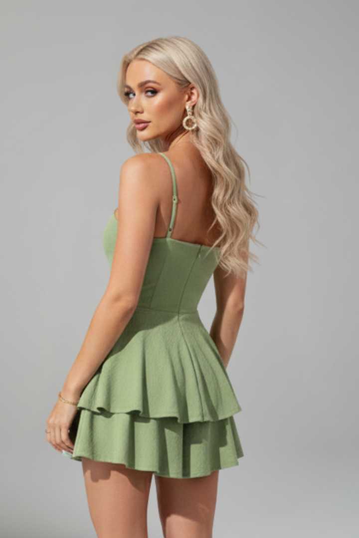 Vestido Mini Mujer Tirantes Finos Falda Acampanada