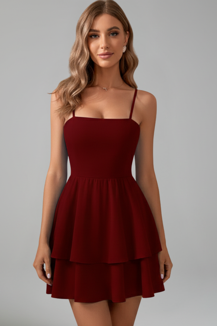 Vestido Mini Mujer Tirantes Finos Falda Acampanada