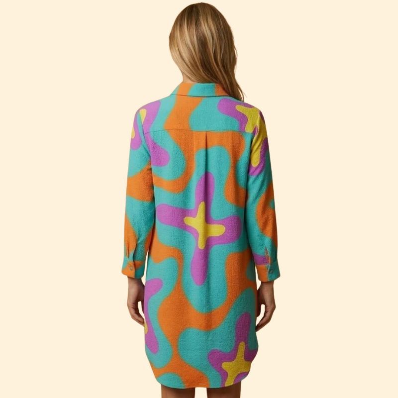 Vestido Playa Mujer Algodón Botones Manga Larga