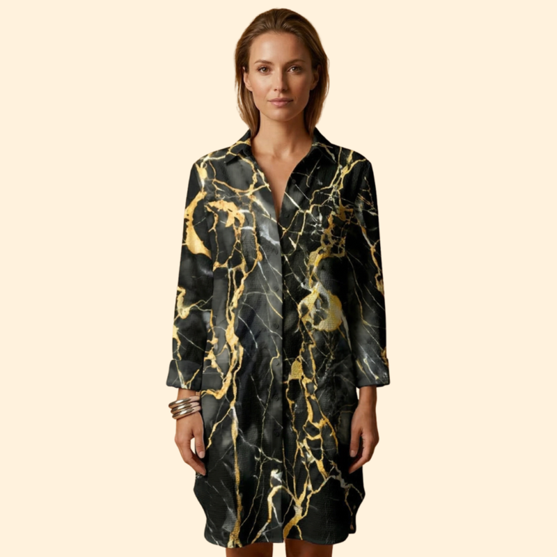 Vestido Playa Mujer Algodón Botones Manga Larga