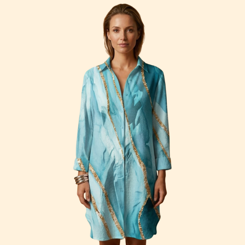 Vestido Playa Mujer Algodón Botones Manga Larga