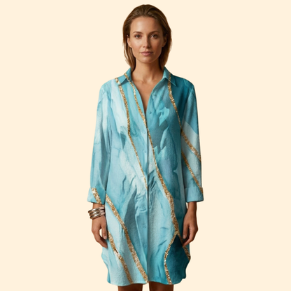 Vestido Playa Mujer Algodón Botones Manga Larga