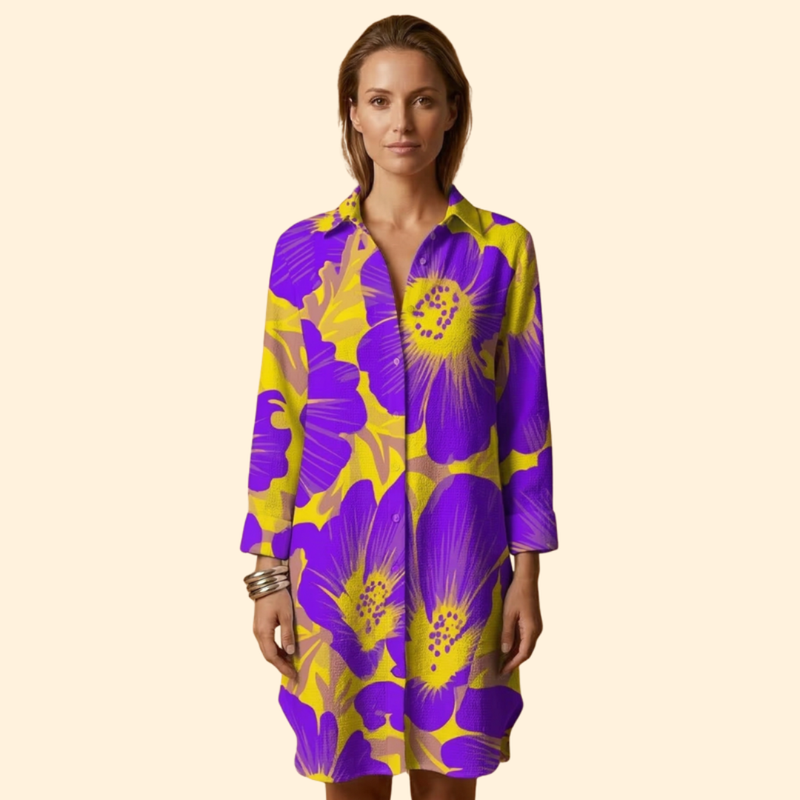 Vestido Playa Mujer Algodón Botones Manga Larga