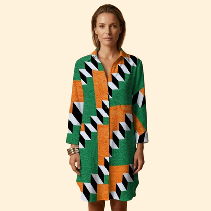 Vestido Playa Mujer Algodón Botones Manga Larga