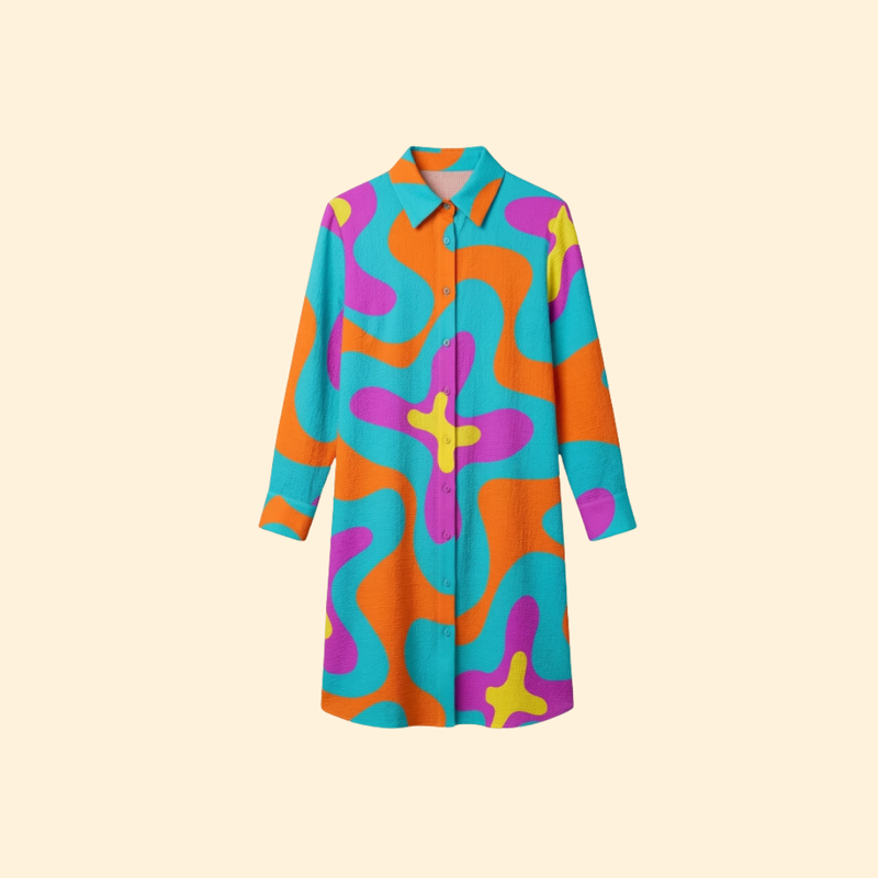 Vestido Playa Mujer Algodón Botones Manga Larga - Mavetta