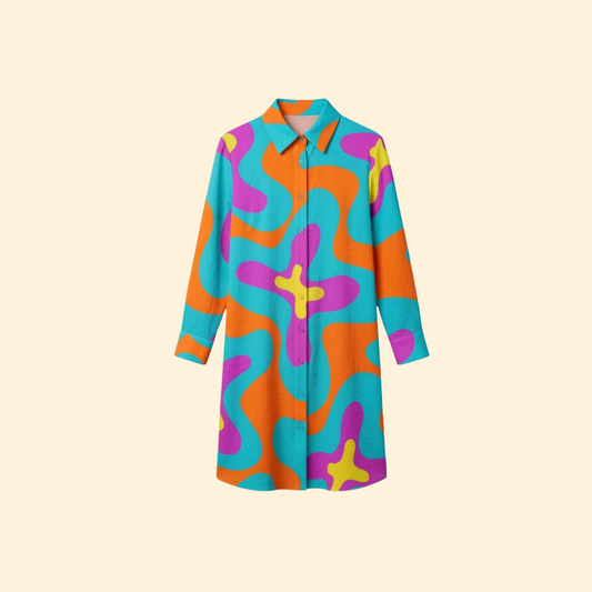 Vestido Playa Mujer Algodón Botones Manga Larga - Mavetta