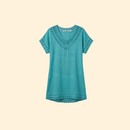 Vestido Playa Mujer con Escote en V y Detalles Ganchillo - Mavetta