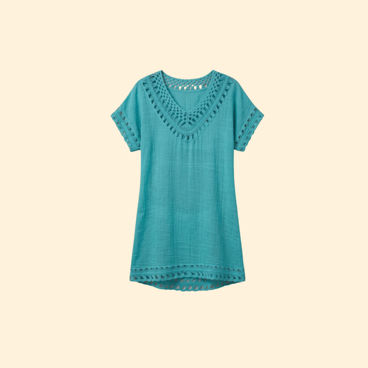 Vestido Playa Mujer con Escote en V y Detalles Ganchillo - Mavetta