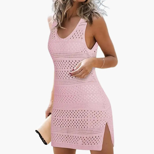 Vestido playa mujer tejido calado cuello en V - Mavetta