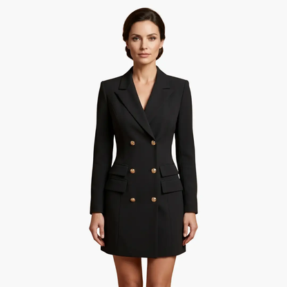 Vestido Blazer Mujer con Solapas y Doble Botonadura