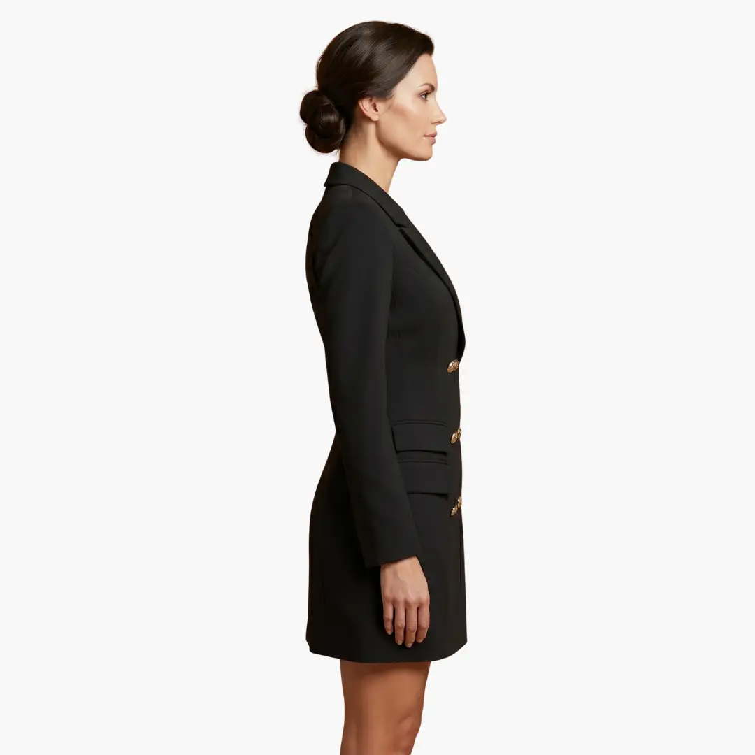 Vestido Blazer Mujer con Solapas y Doble Botonadura