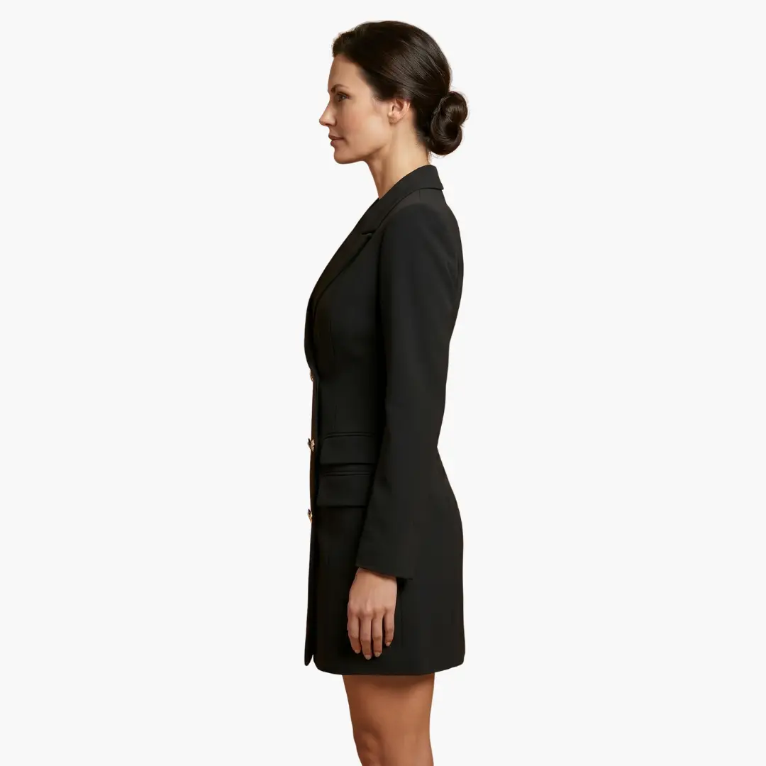 Vestido Blazer Mujer con Solapas y Doble Botonadura