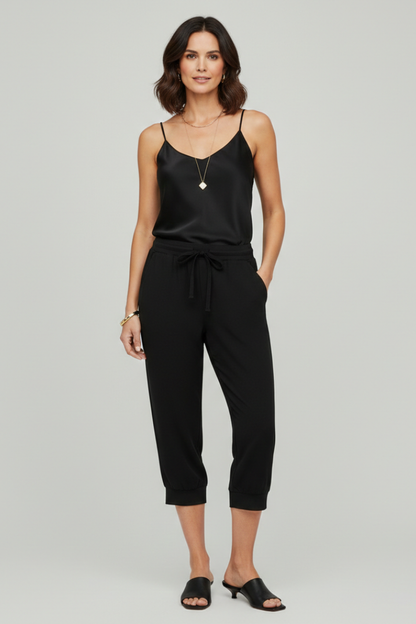 Pantalones Capri Mujer Algodón Cordón Ajustable Bolsillos Laterales