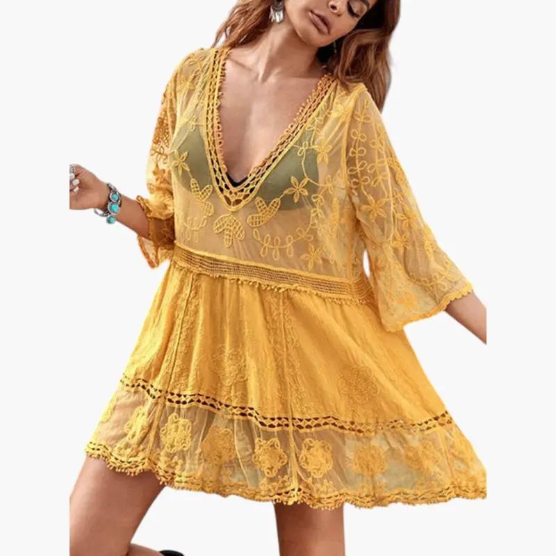 Vestido Playa Mujer de Encaje Corte Suelto