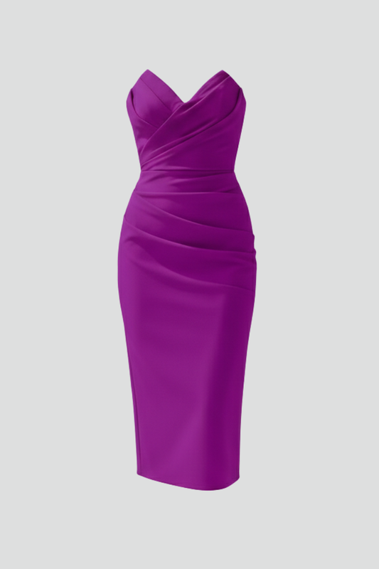 Vestido midi mujer sin tirantes detalle fruncido - Mavetta