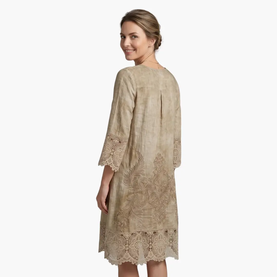 Vestido midi mujer de bordado manga corta