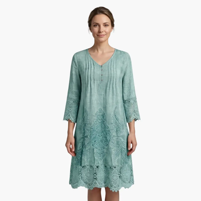 Vestido midi mujer de bordado manga corta