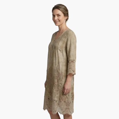 Vestido midi mujer de bordado manga corta