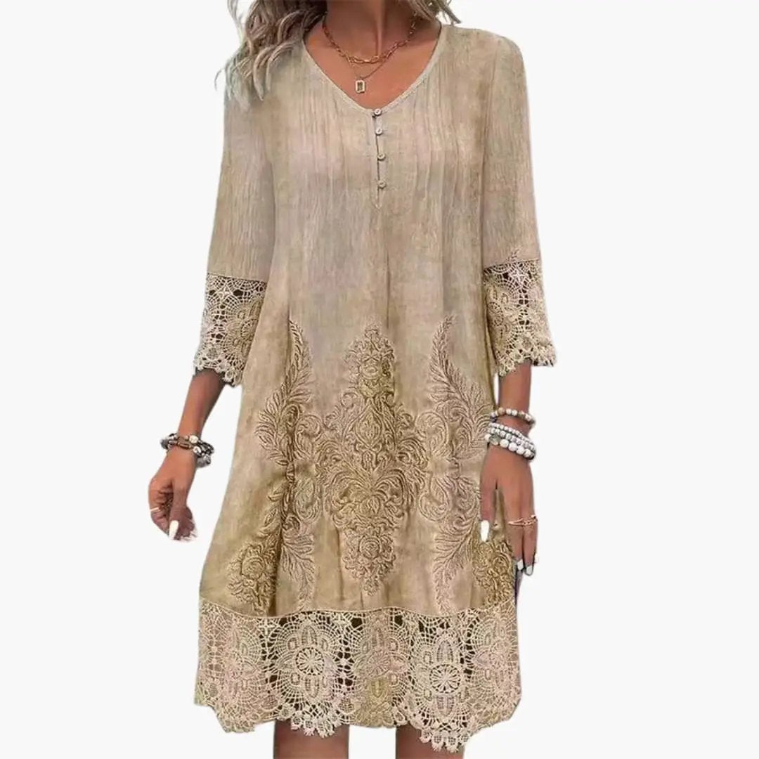 Vestido midi mujer de bordado manga corta - Mavetta