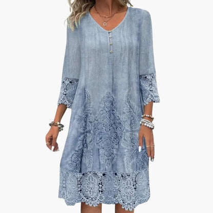 Vestido midi mujer de bordado manga corta
