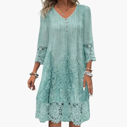 Vestido midi mujer de bordado manga corta