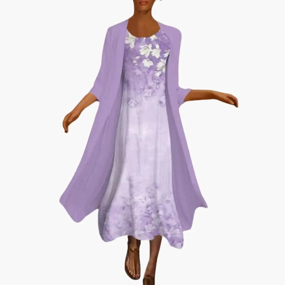 Conjunto mujer vestido maxi y cárdigan ligero