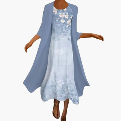 Conjunto mujer vestido maxi y cárdigan ligero