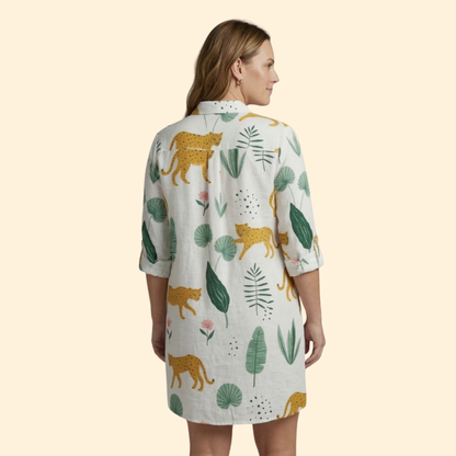 Vestido Camisero Mujer Playa Tela Ligera Manga Larga