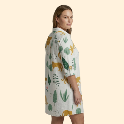 Vestido Camisero Mujer Playa Tela Ligera Manga Larga