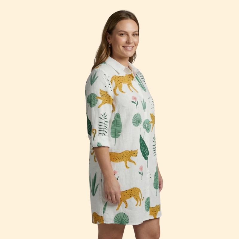 Vestido Camisero Mujer Playa Tela Ligera Manga Larga
