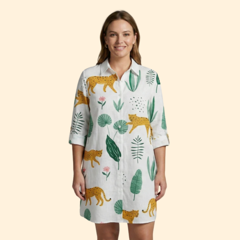 Vestido Camisero Mujer Playa Tela Ligera Manga Larga