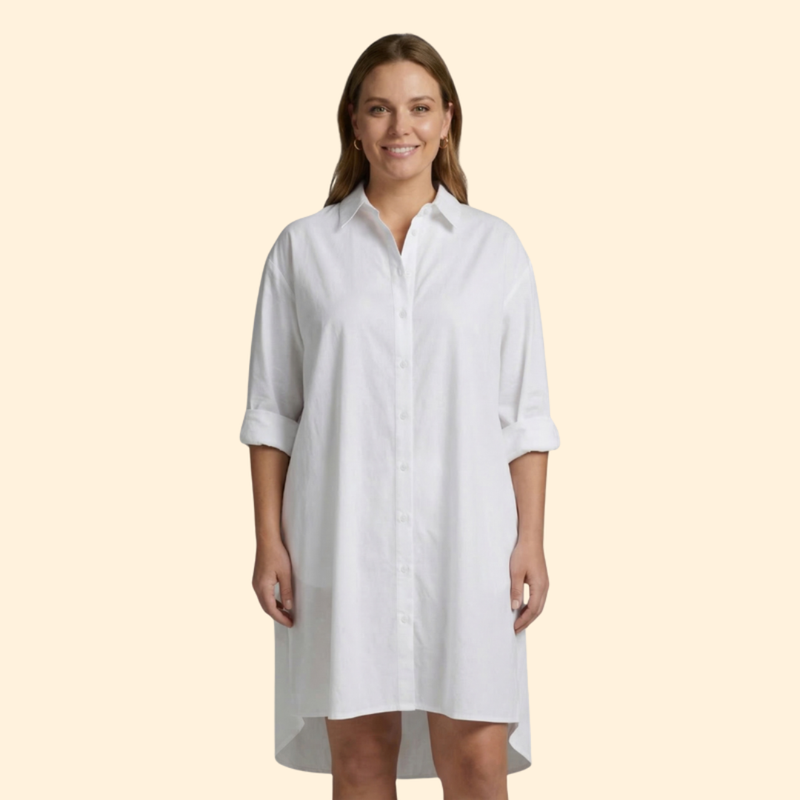 Vestido Camisero Mujer Playa Tela Ligera Manga Larga