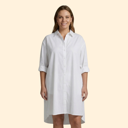 Vestido Camisero Mujer Playa Tela Ligera Manga Larga
