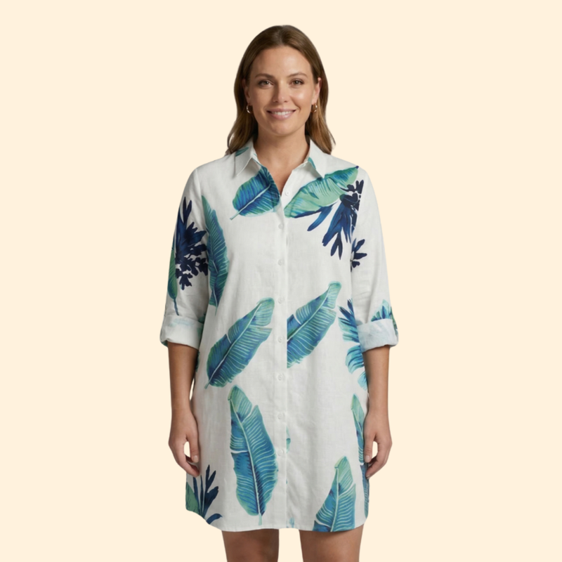 Vestido Camisero Mujer Playa Tela Ligera Manga Larga