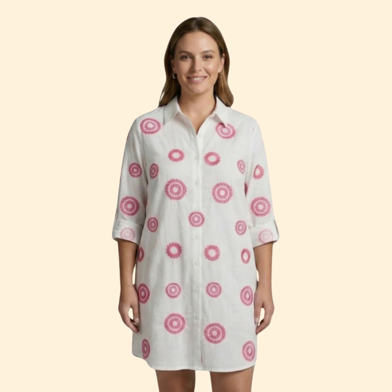 Vestido Camisero Mujer Playa Tela Ligera Manga Larga