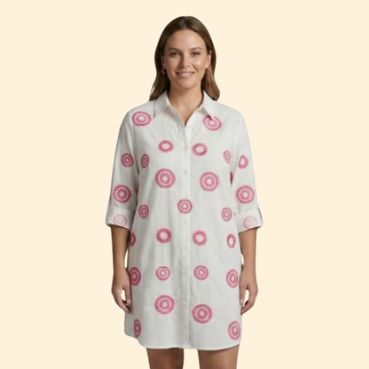 Vestido Camisero Mujer Playa Tela Ligera Manga Larga