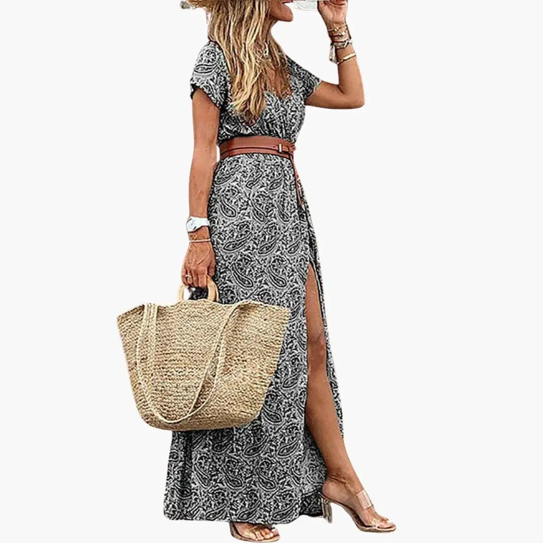 Vestido maxi mujer Manga corta Cintura fruncida