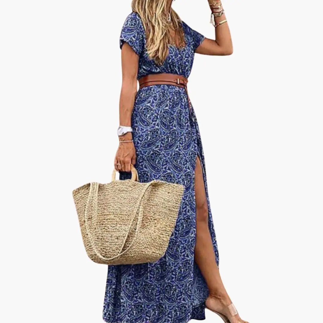 Vestido maxi mujer Manga corta Cintura fruncida