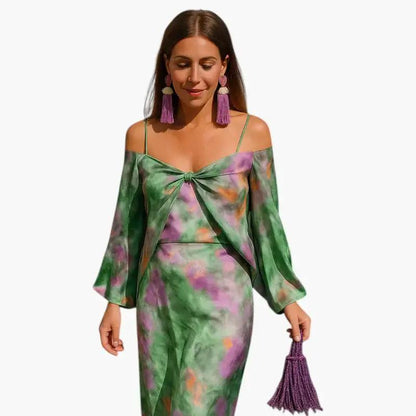 Vestido maxi mujer con bufanda desmontable fluido - Mavetta