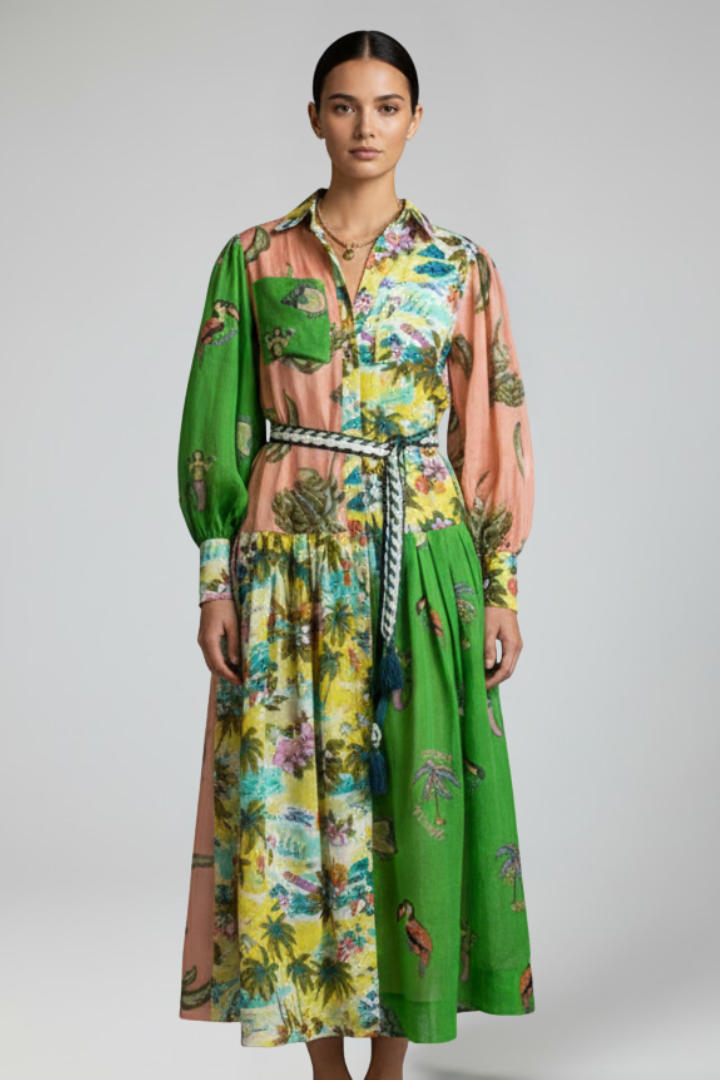 Vestido largo mujer con manga larga y escote en V