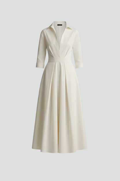 Vestido midi mujer con botones frontales y cuello camisero - Mavetta