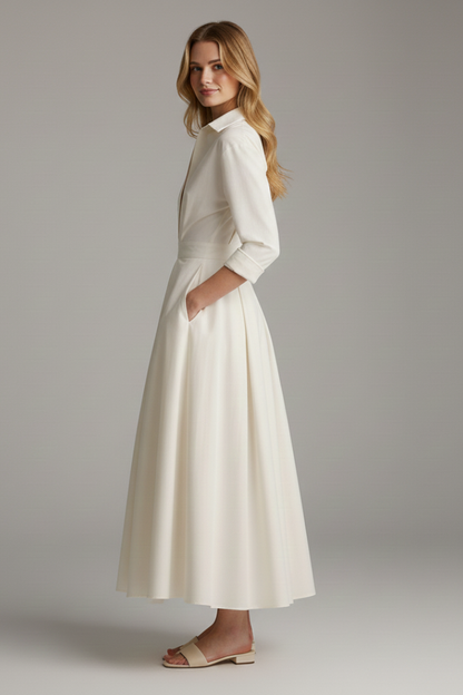 Vestido midi mujer con botones frontales y cuello camisero