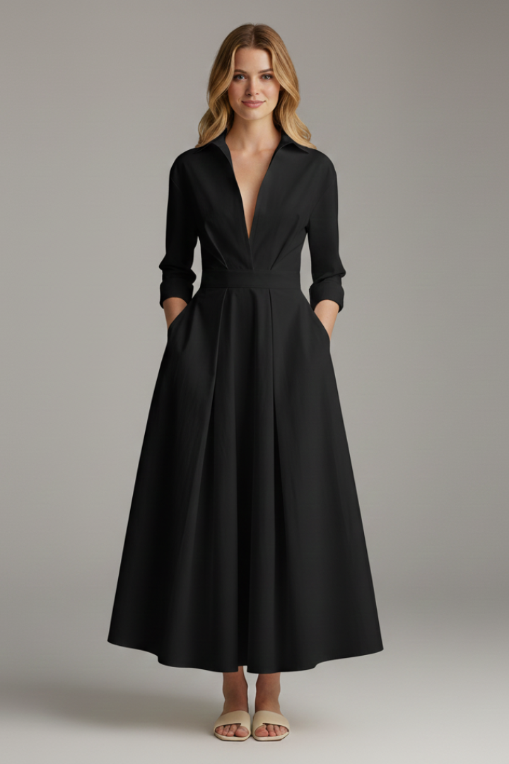 Vestido midi mujer con botones frontales y cuello camisero