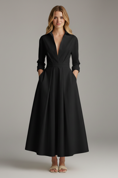 Vestido midi mujer con botones frontales y cuello camisero