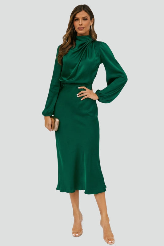 Vestido midi Mujer Cuello alto Manga larga